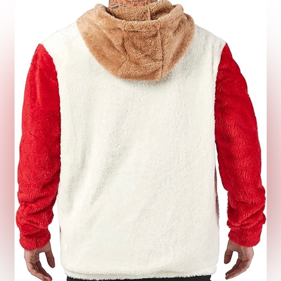 BRAND NEW MENS TRENDY MULTICOLOR COLORBLOCK FUZZY SHERPA HOODIE NWT - Picture 2 of 4